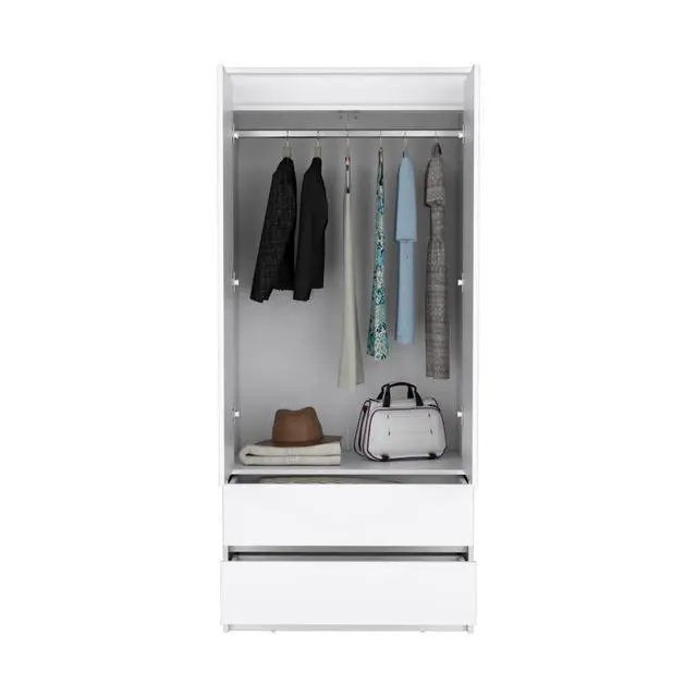 Alt view image 7 of 7 - Austin 2 Drawers Armoire, Double Door, Hanging Rod -White