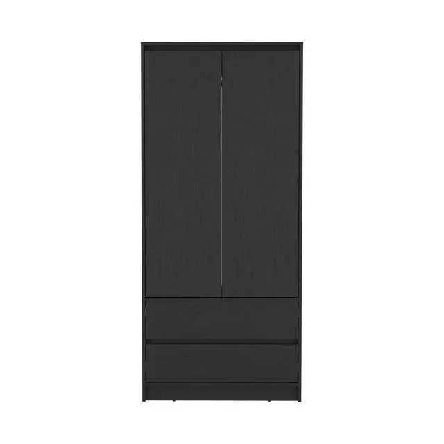 Alt view image 2 of 7 - Austin 2 Drawers Armoire, Double Door, Hanging Rod -Black