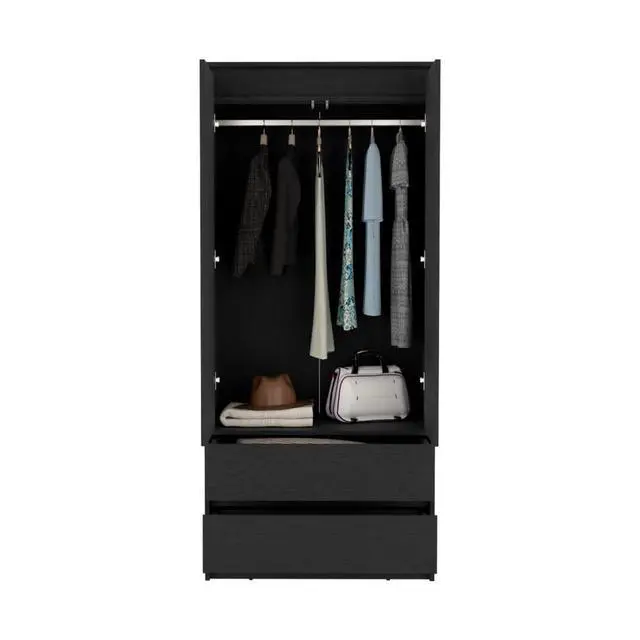 Alt view image 5 of 7 - Austin 2 Drawers Armoire, Double Door, Hanging Rod -Black