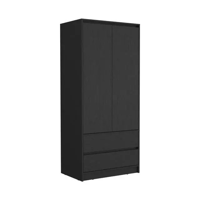 Alt view image 6 of 7 - Austin 2 Drawers Armoire, Double Door, Hanging Rod -Black