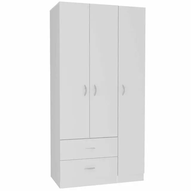 Alt view image 3 of 7 - Austral 3 Door Armoire with Drawers, Shelves, and Hanging Rod -White