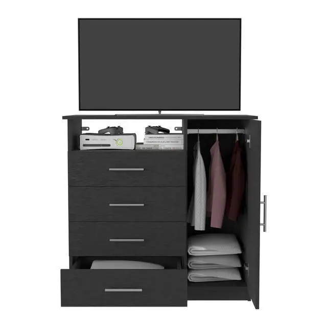 Alt view image 5 of 7 - Peru 4 Drawer Dresser, Single Door Cabinet, One Open Shelf, Superior Top -Black