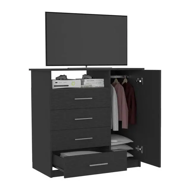 Alt view image 7 of 7 - Peru 4 Drawer Dresser, Single Door Cabinet, One Open Shelf, Superior Top -Black