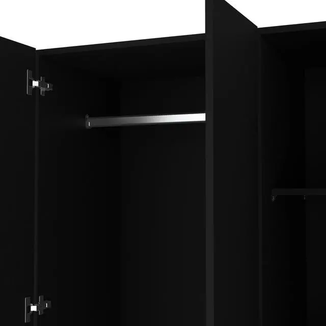 Alt view image 5 of 7 - Riverside 3 Door Mirrored Armoire with Two Drawers, Four Shelves, and Hanging Rod Black