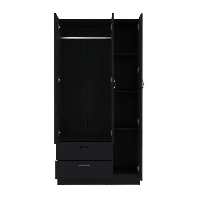 Alt view image 6 of 7 - Riverside 3 Door Mirrored Armoire with Two Drawers, Four Shelves, and Hanging Rod Black