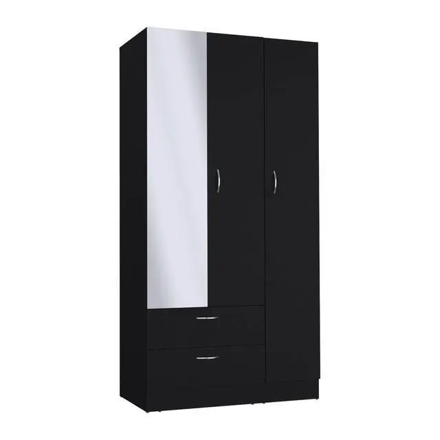 Alt view image 7 of 7 - Riverside 3 Door Mirrored Armoire with Two Drawers, Four Shelves, and Hanging Rod Black