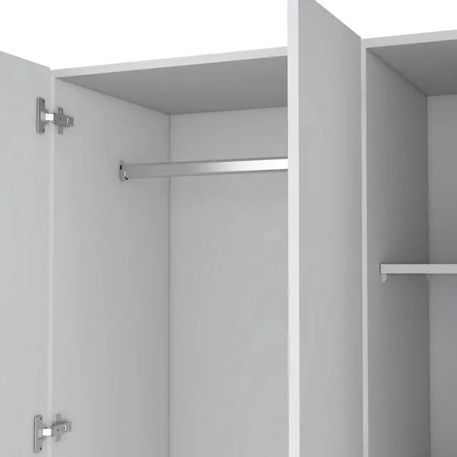 Alt view image 4 of 7 - Riverside 3 Door Mirrored Armoire with Two Drawers, Four Shelves, and Hanging Rod White