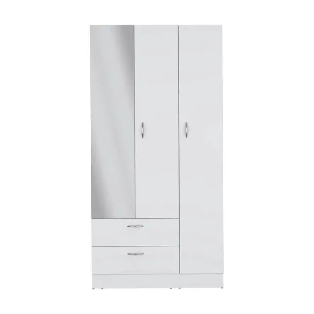 Alt view image 5 of 7 - Riverside 3 Door Mirrored Armoire with Two Drawers, Four Shelves, and Hanging Rod White