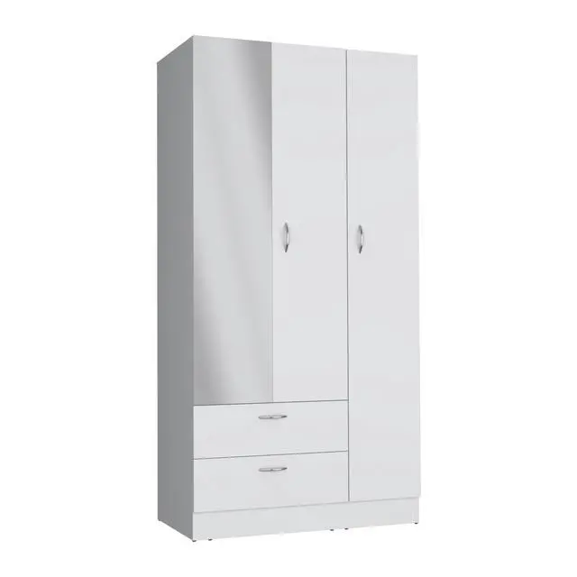 Alt view image 6 of 7 - Riverside 3 Door Mirrored Armoire with Two Drawers, Four Shelves, and Hanging Rod White