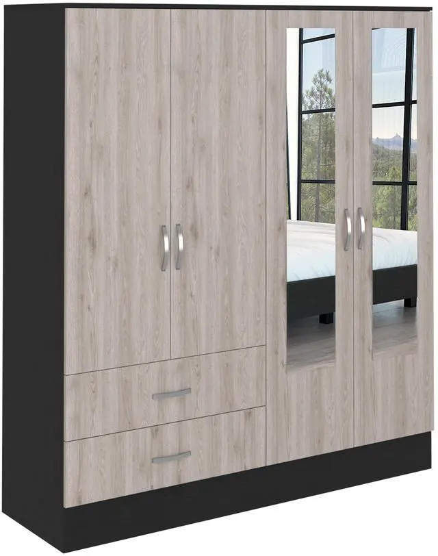 Alt view image 2 of 6 - Bolton 160 Armoire, Six Shelves, Two Double Door Cabinets, Two Mirrors, Two Drawers, Rod Black / Light Gray