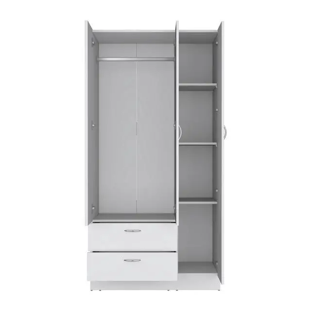 Alt view image 7 of 7 - Riverside 3 Door Mirrored Armoire with Two Drawers, Four Shelves, and Hanging Rod White