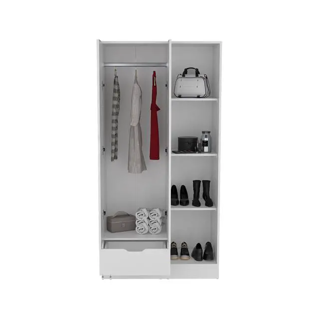 Alt view image 6 of 7 - Memphis Wardrobe Armoire with 4-Tier Storage Shelves and 1 Drawer White