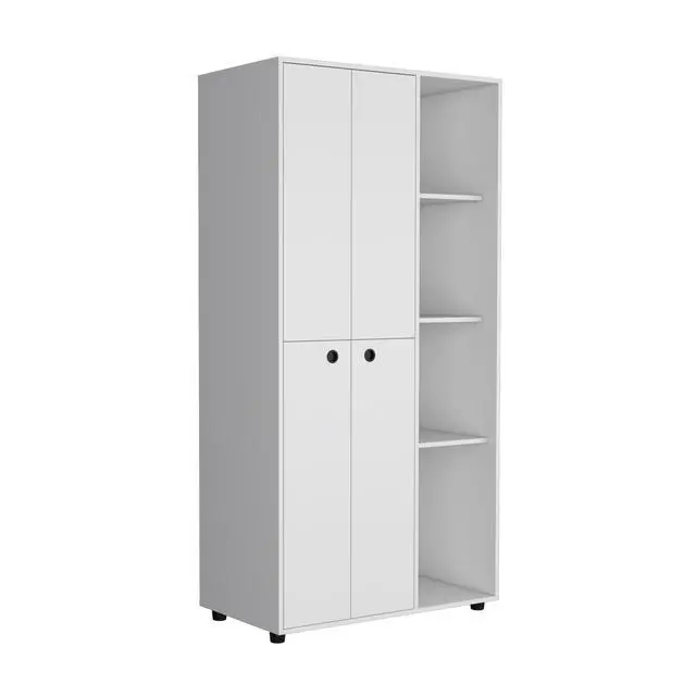 Alt view image 2 of 7 - Misuri Wardrobe Armoire with Double Door, Drawer, Hanging Rod, and Open Shelves White