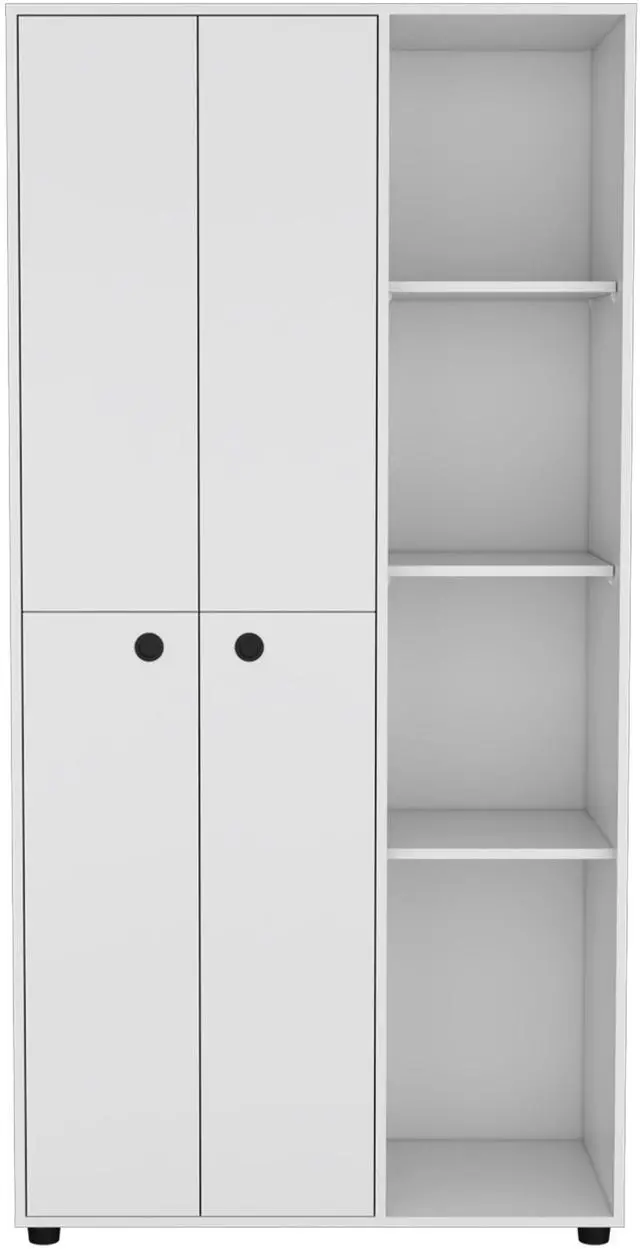Alt view image 6 of 7 - Misuri Wardrobe Armoire with Double Door, Drawer, Hanging Rod, and Open Shelves White