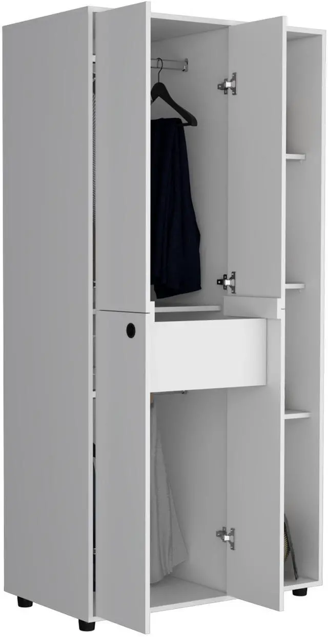 Alt view image 7 of 7 - Misuri Wardrobe Armoire with Double Door, Drawer, Hanging Rod, and Open Shelves White