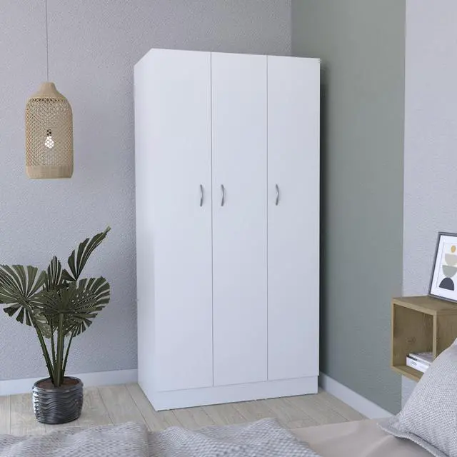 Main image of Ohio Armoire Wardrobe with 3-Doors, 2-Drawers, and 4-Tier Shelves White