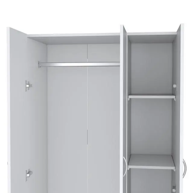 Alt view image 6 of 7 - Ohio Armoire Wardrobe with 3-Doors, 2-Drawers, and 4-Tier Shelves White
