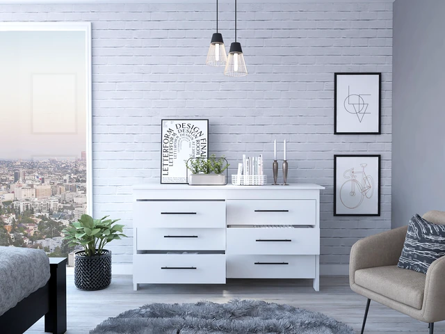 Alt view image 2 of 7 - Hms 6 Drawer Double Dresser, Four Legs, Superior Top -White