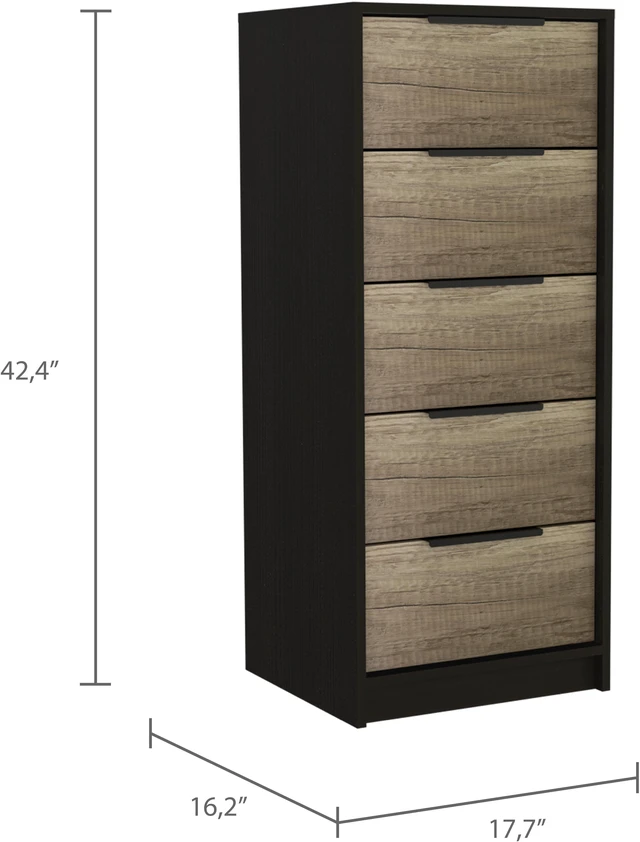 Alt view image 4 of 7 - Kaia 5 Drawer Dresser, Vertical Dresser -Black / Pine