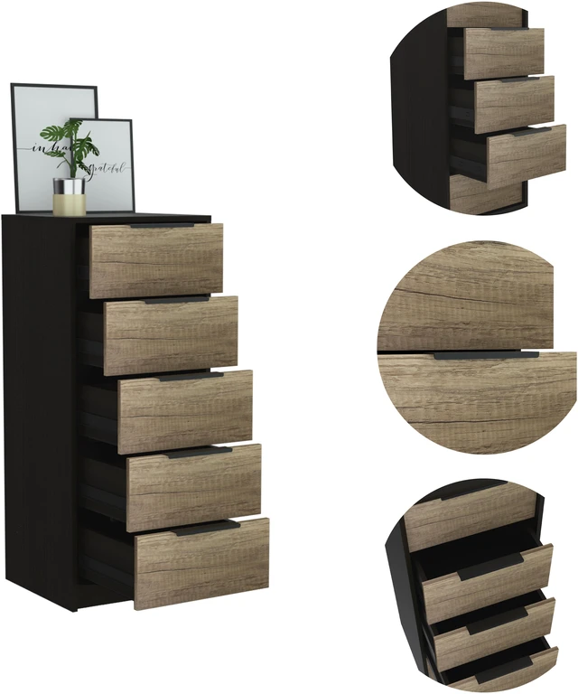 Alt view image 3 of 7 - Kaia 5 Drawer Dresser, Vertical Dresser -Black / Pine