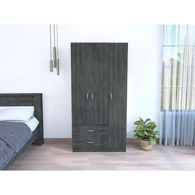 Main image of Austral 3 Door Armoire with Two Drawers, Shelves, and Hanging Rod - Smokey Oak . White
