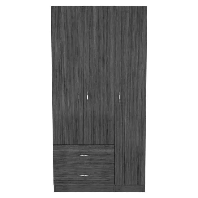 Alt view image 6 of 7 - Austral 3 Door Armoire with Two Drawers, Shelves, and Hanging Rod - Smokey Oak . White