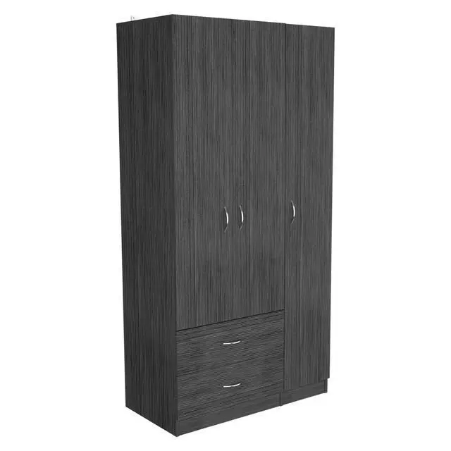 Alt view image 2 of 7 - Austral 3 Door Armoire with Two Drawers, Shelves, and Hanging Rod - Smokey Oak . White