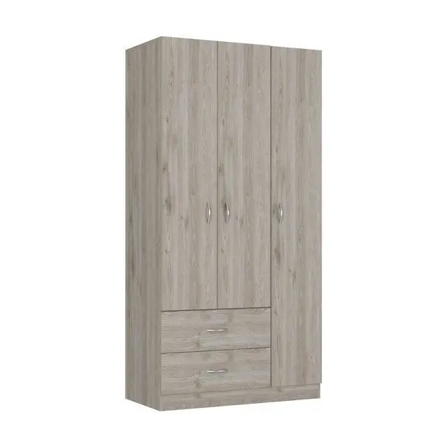 Alt view image 3 of 7 - Austral 3 Door Armoire with Two Drawers, Shelves, and Hanging Rod - Light Gray