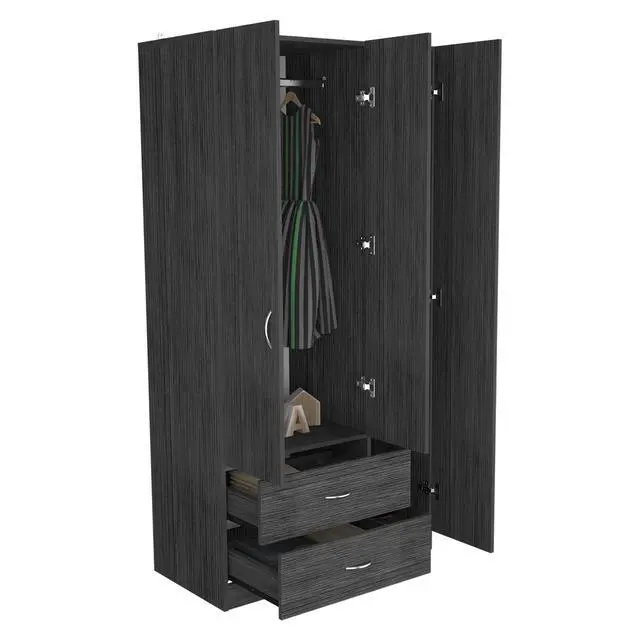 Alt view image 7 of 7 - Austral 3 Door Armoire with Two Drawers, Shelves, and Hanging Rod - Smokey Oak . White