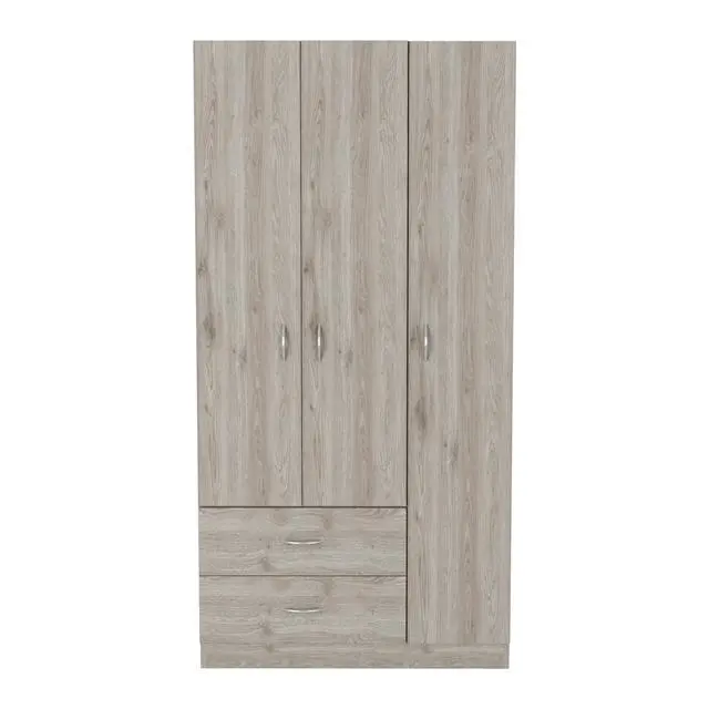 Alt view image 5 of 7 - Austral 3 Door Armoire with Two Drawers, Shelves, and Hanging Rod - Light Gray