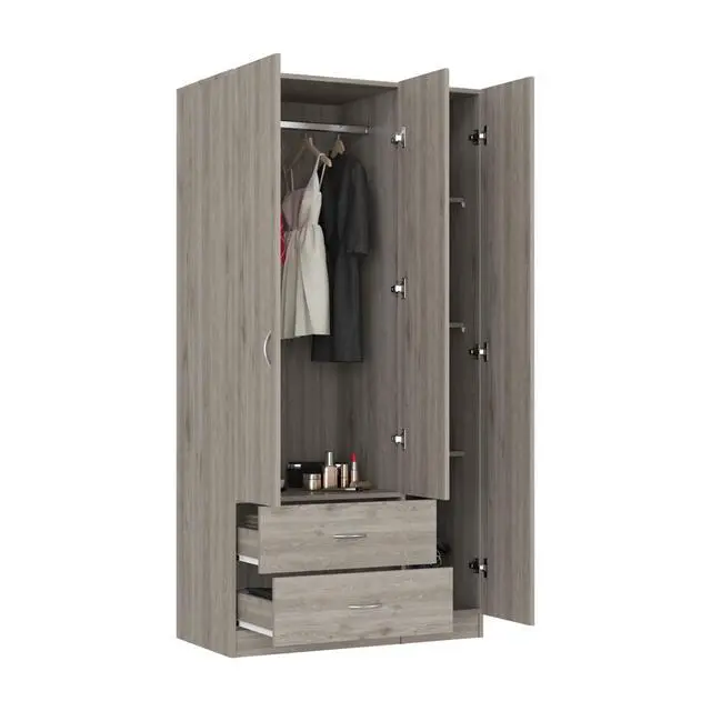 Alt view image 7 of 7 - Austral 3 Door Armoire with Two Drawers, Shelves, and Hanging Rod - Light Gray