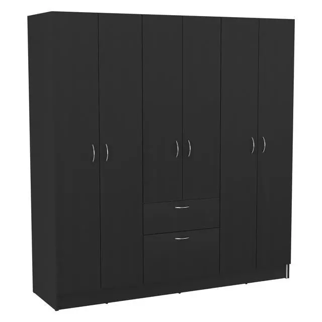 Alt view image 2 of 7 - Mitu Six Doors Armoire, Seven Interior Shelves, One Drawer, Rod Black / White
