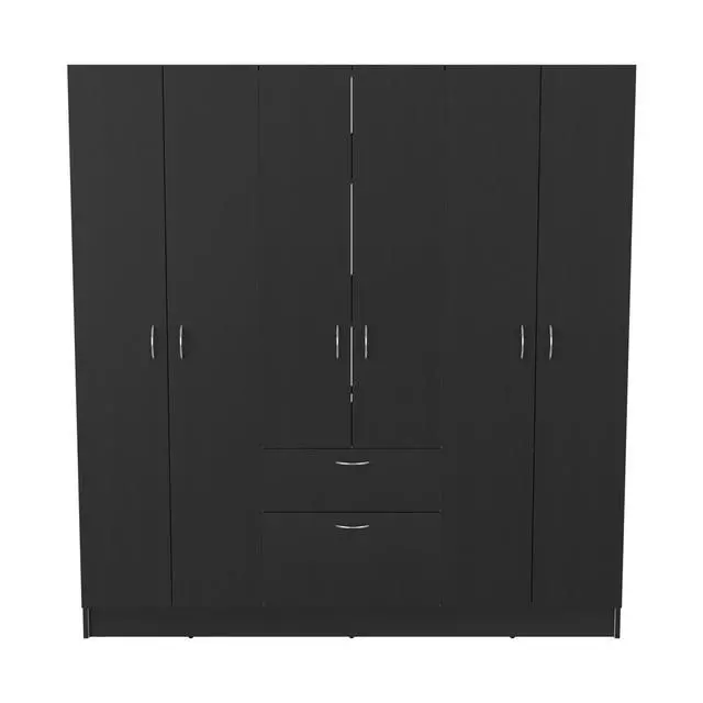 Alt view image 3 of 7 - Mitu Six Doors Armoire, Seven Interior Shelves, One Drawer, Rod Black / White