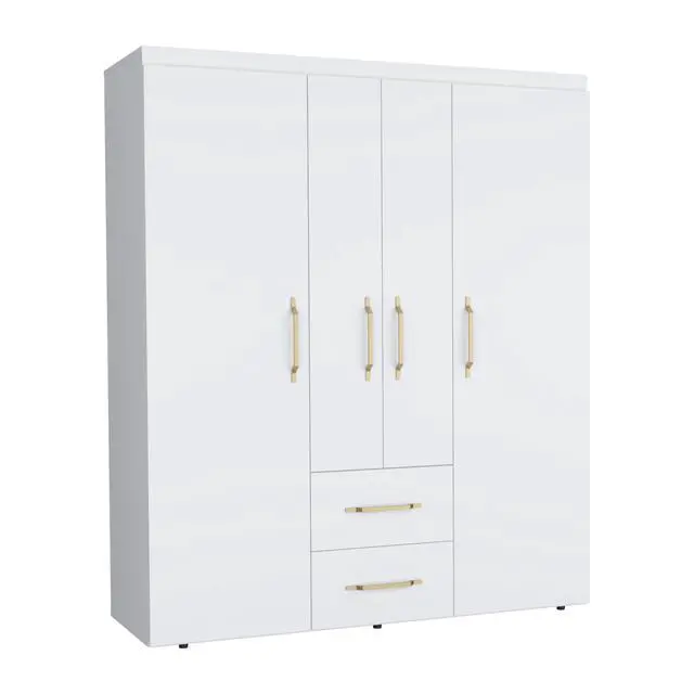 Alt view image 2 of 7 - Bariloche Wardrobe, Multi-Section Storage with Hanging Rods, Shelves, and 2 Drawers White