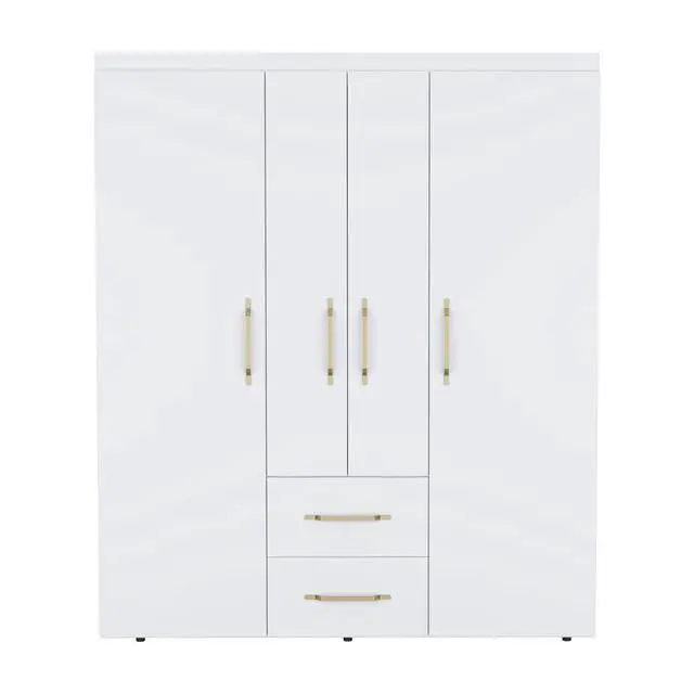 Alt view image 5 of 7 - Bariloche Wardrobe, Multi-Section Storage with Hanging Rods, Shelves, and 2 Drawers White