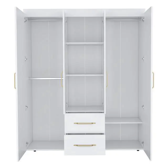 Alt view image 6 of 7 - Bariloche Wardrobe, Multi-Section Storage with Hanging Rods, Shelves, and 2 Drawers White