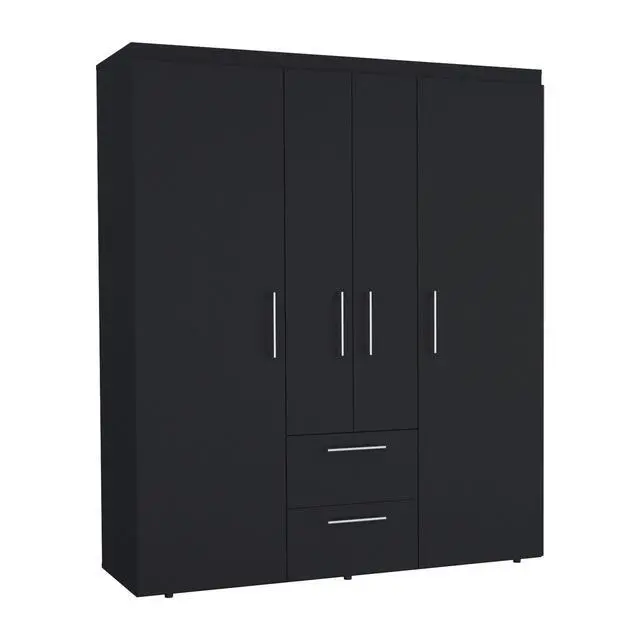 Alt view image 2 of 7 - Bariloche Wardrobe, Multi-Section Storage with Hanging Rods, Shelves, and 2 Drawers Black