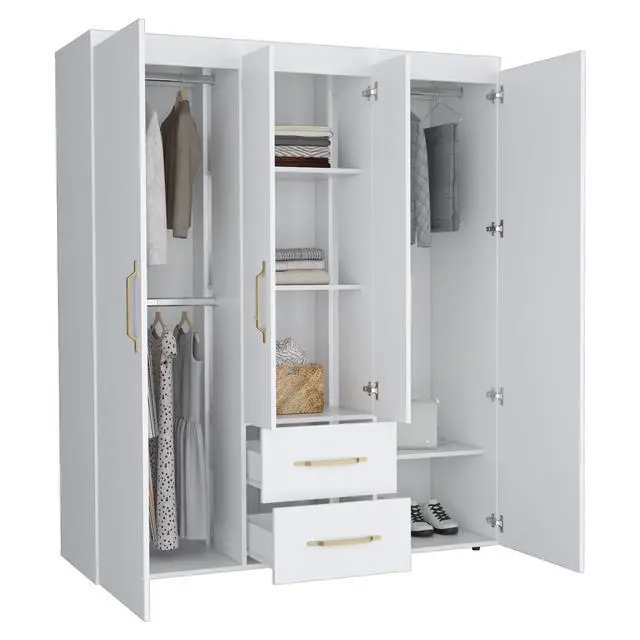 Alt view image 7 of 7 - Bariloche Wardrobe, Multi-Section Storage with Hanging Rods, Shelves, and 2 Drawers White
