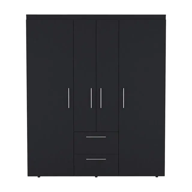 Alt view image 5 of 7 - Bariloche Wardrobe, Multi-Section Storage with Hanging Rods, Shelves, and 2 Drawers Black