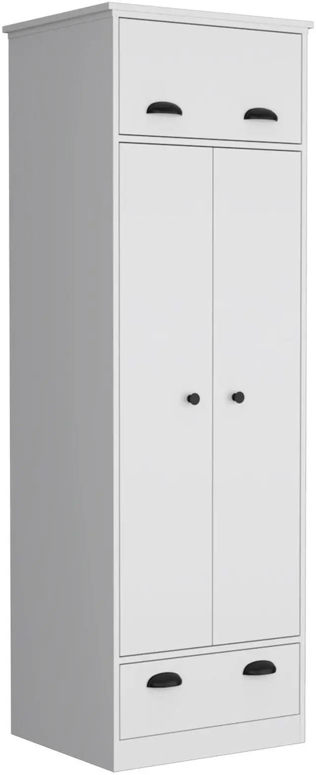 Alt view image 2 of 7 - Falkland Armoire with 1 Drawer and 1 Hinged Drawer with Handles White
