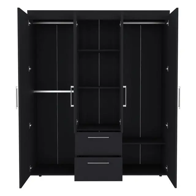 Alt view image 7 of 7 - Bariloche Wardrobe, Multi-Section Storage with Hanging Rods, Shelves, and 2 Drawers Black