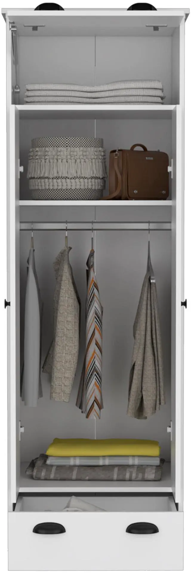 Alt view image 7 of 7 - Falkland Armoire with 1 Drawer and 1 Hinged Drawer with Handles White