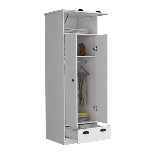 Alt view image 6 of 7 - Falkland Armoire with 1 Drawer and 1 Hinged Drawer with Handles White