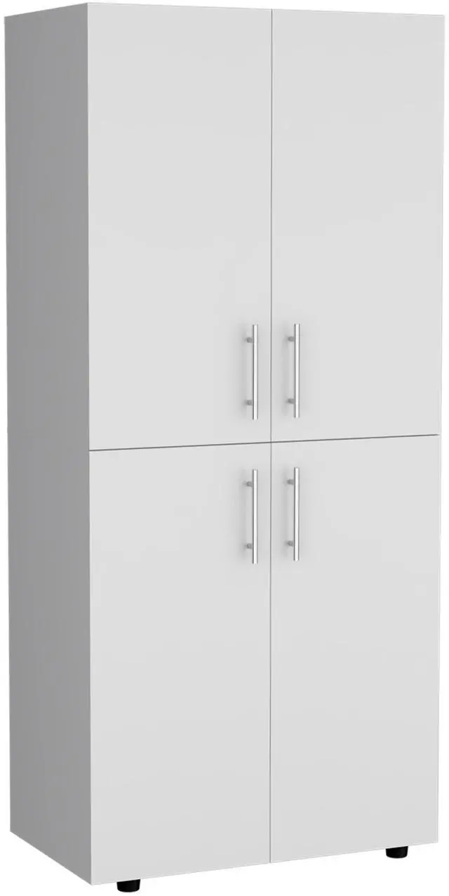 Alt view image 2 of 7 - Hazel 70" High Four-Door Armoire Wardrove Closet Cabinet, Six Shelves and Two Hanging Rods, Bedroom Clothes Storage Cabinet Organizer White
