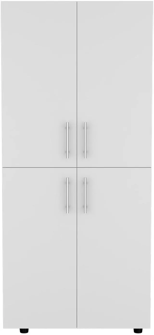 Alt view image 5 of 7 - Hazel 70" High Four-Door Armoire Wardrove Closet Cabinet, Six Shelves and Two Hanging Rods, Bedroom Clothes Storage Cabinet Organizer White