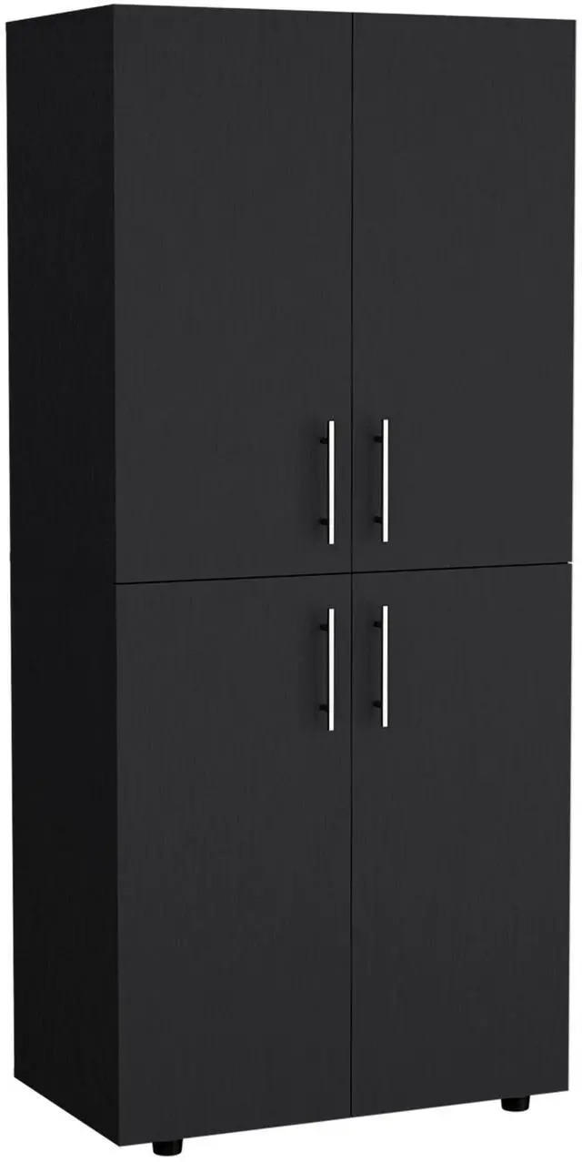 Alt view image 2 of 7 - Hazel 70" High Four-Door Armoire Wardrove Closet Cabinet, Six Shelves and Two Hanging Rods, Bedroom Clothes Storage Cabinet Organizer Black