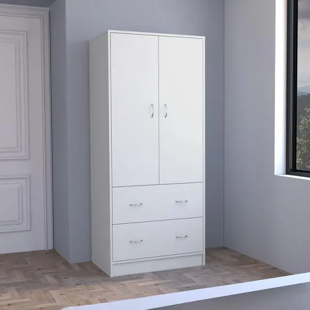 Main image of Taly Armoire with Double Doors, 2 Drawers, and Hanging Rod White