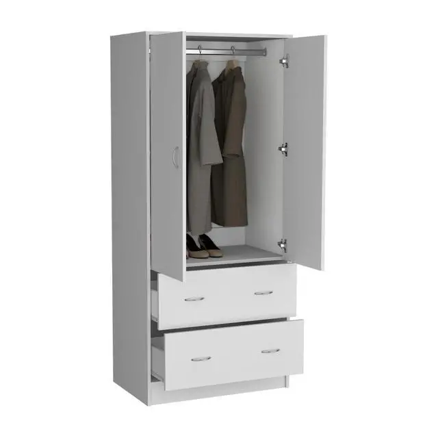Alt view image 4 of 7 - Taly Armoire with Double Doors, 2 Drawers, and Hanging Rod White
