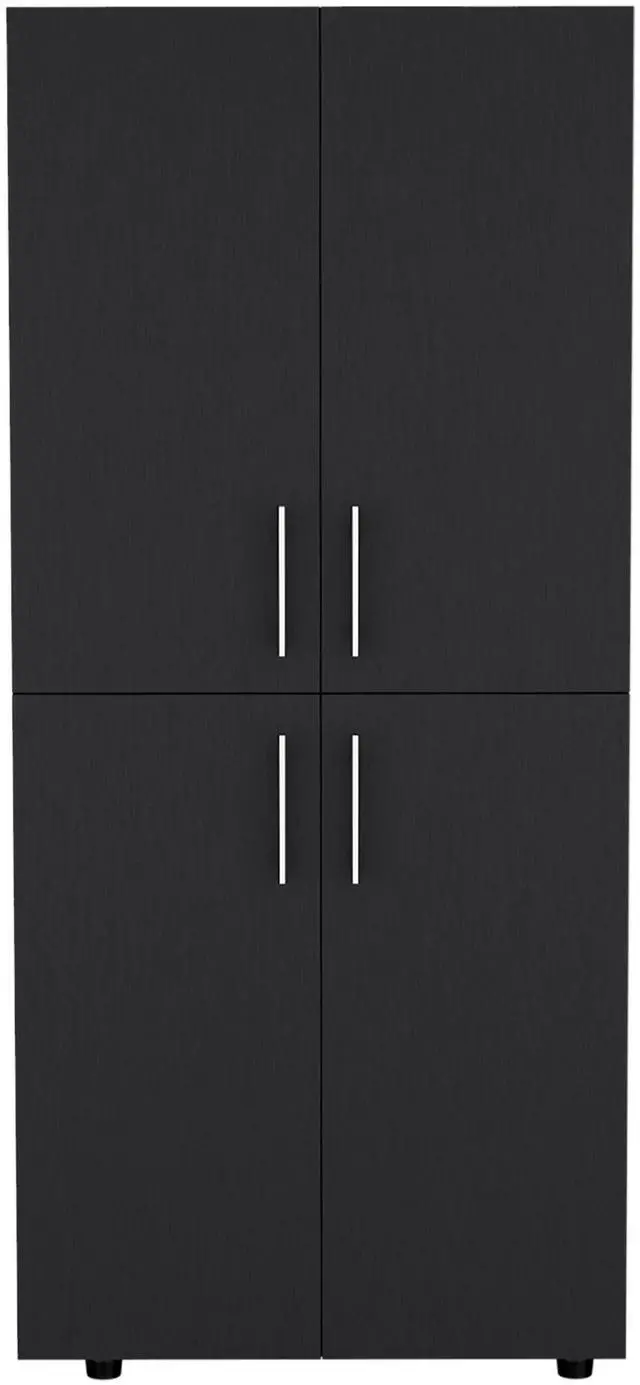 Alt view image 5 of 7 - Hazel 70" High Four-Door Armoire Wardrove Closet Cabinet, Six Shelves and Two Hanging Rods, Bedroom Clothes Storage Cabinet Organizer Black