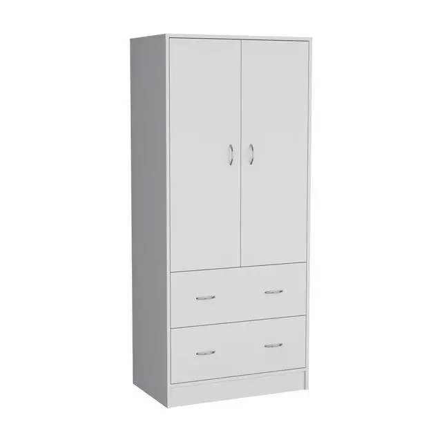 Alt view image 3 of 7 - Taly Armoire with Double Doors, 2 Drawers, and Hanging Rod White